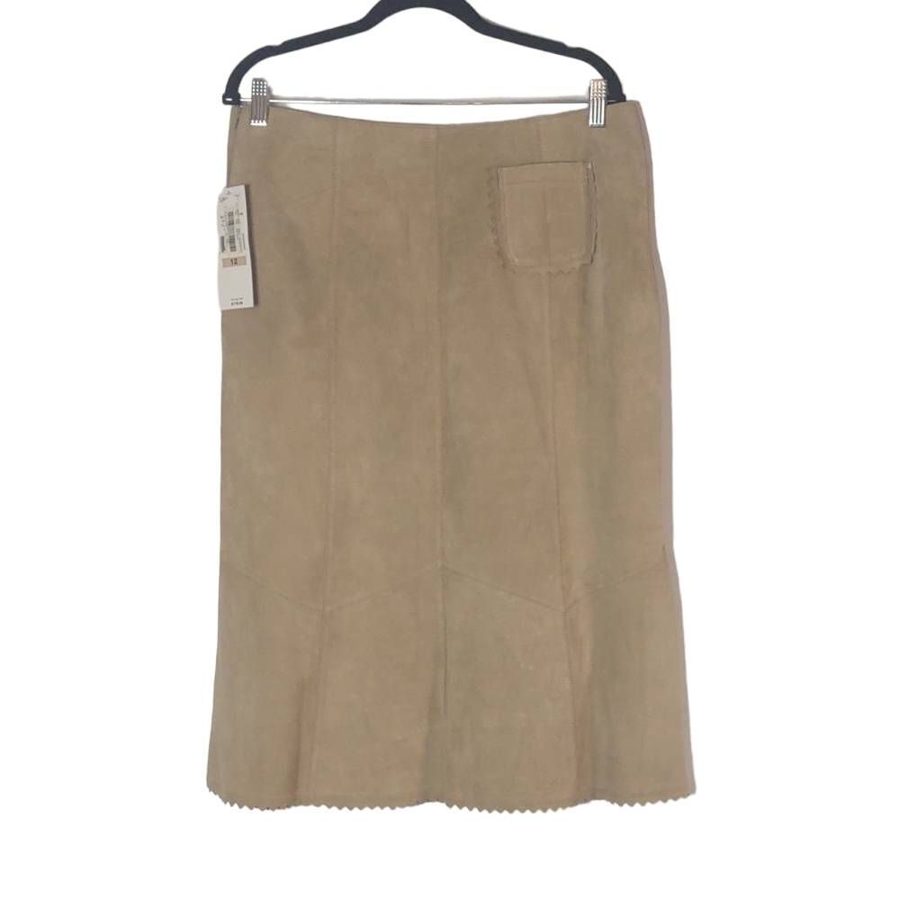 Karen Kane Lifestyle Beige Leather Gored Skirt size 12